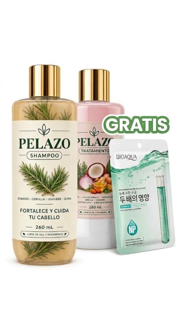 TRATAMIENTO DOS PASOS SHAMPOO PELAZO + TRATAMIENTO GRATIS MASCARILLA FACIAL