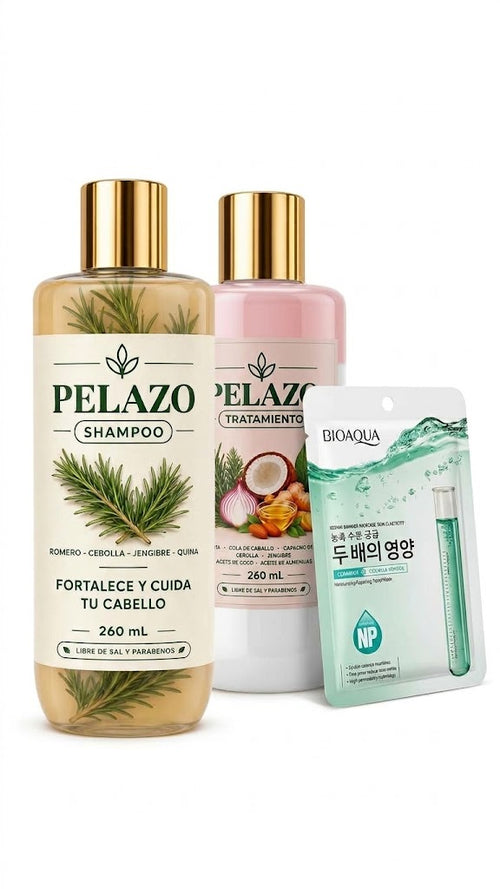 TRATAMIENTO DOS PASOS SHAMPOO PELAZO + TRATAMIENTO GRATIS MASCARILLA FACIAL